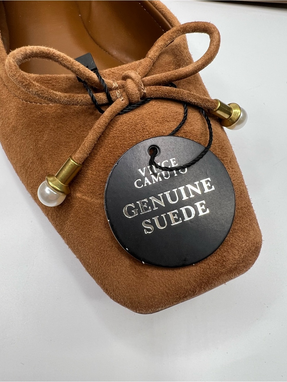Vince Camuto Burnt Sugar Suede Square Toe Bow Detail Ballet Flats Size 9 - Picture 13 of 13